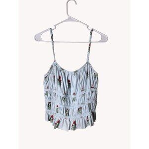 We The Free Top Large Floral Cropped Stretch Adjustable Straps Raw Hem